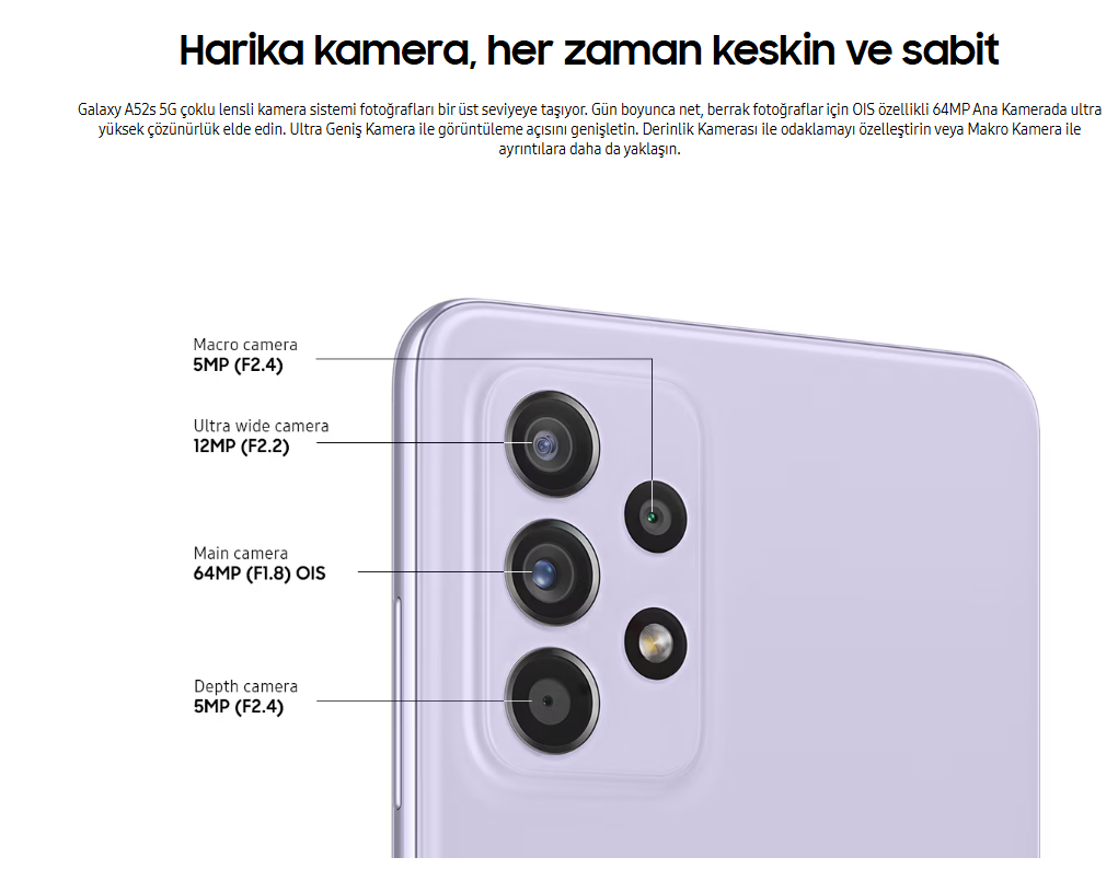 Yenilenmiş Samsung Galaxy A52s 5G Kamera
